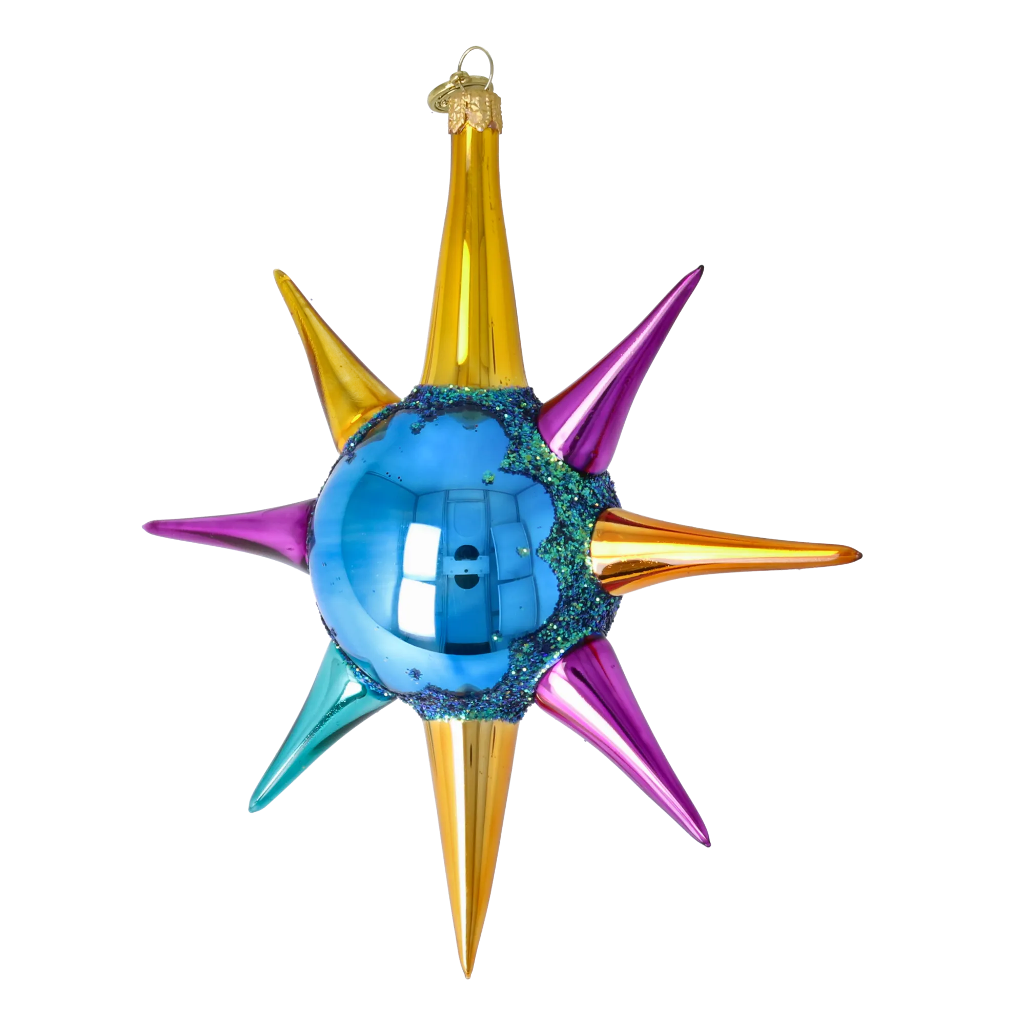 Blue Jewel Sunburst Glass Christmas ornament free blowing PRE-ORDER 2026-068