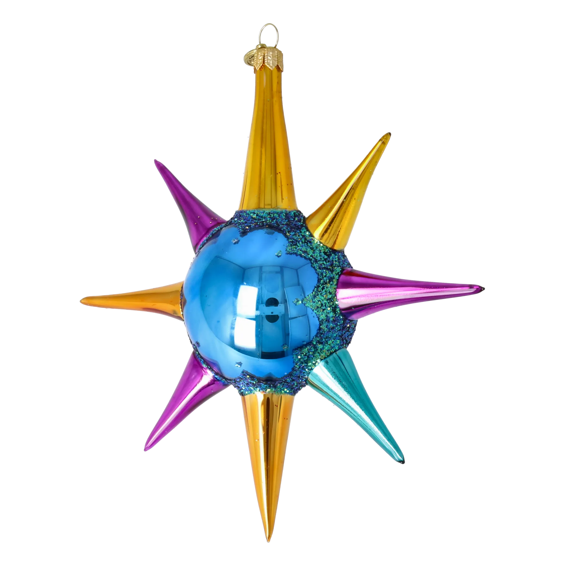 Blue Jewel Sunburst Glass Christmas ornament free blowing PRE-ORDER 2026-068