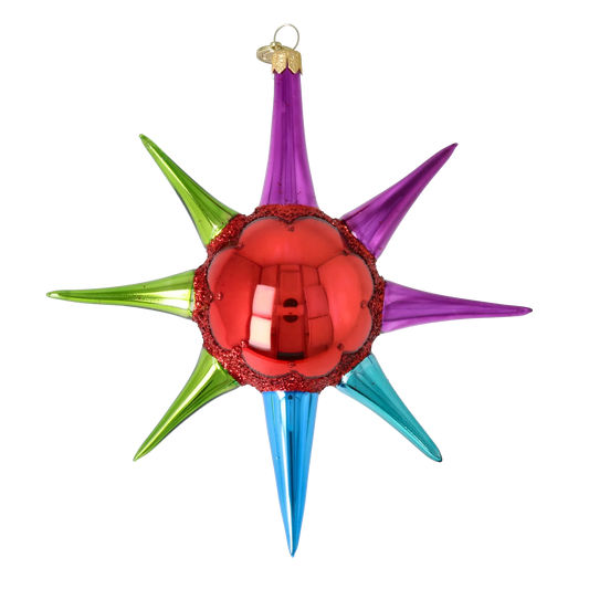 Ruby Prism Sunburst. Christmas ornament free blowing PRE-ORDER 2026-069