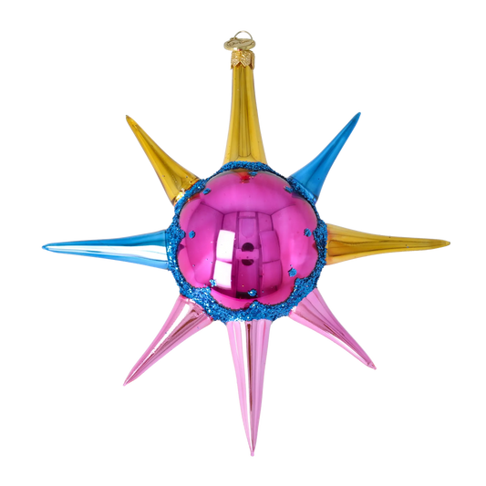 Pink Aurora Sunburst Christmas ornament free blowing PRE-ORDER 2026-070