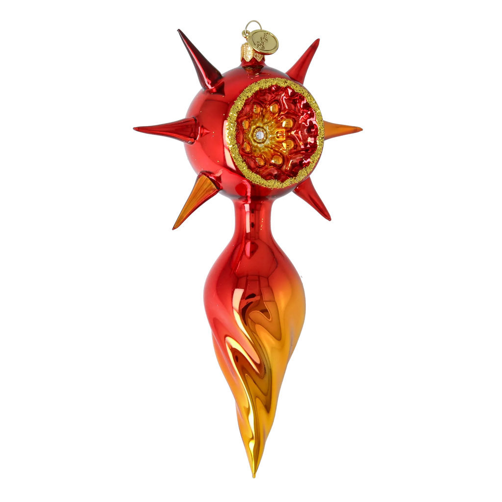 Crimson Solstice Vigil | Hand-Painted Glass Ornament | Blubom 2026-074
