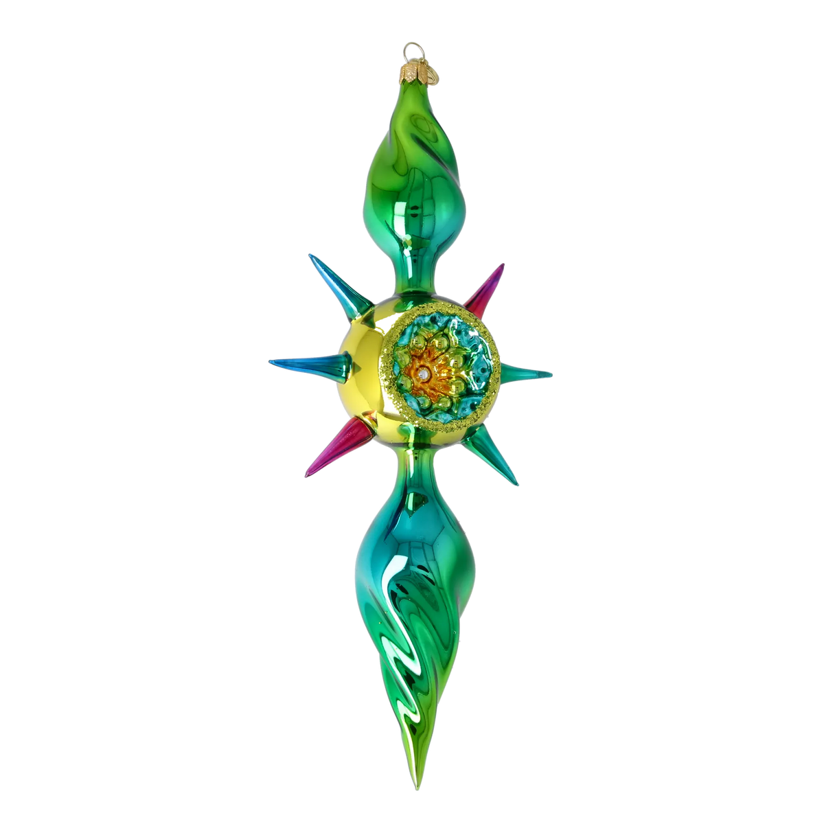 Emerald Zenith Flare | Hand-Painted Glass Ornament | Blubom 2026-085