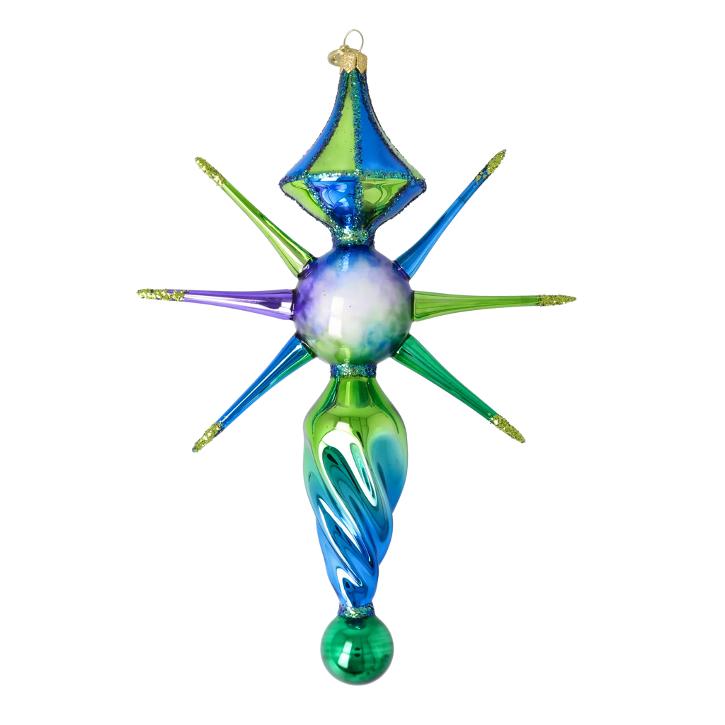 Sapphire Zenith Drift | Hand-Painted Glass Ornament | Blubom 2026-089