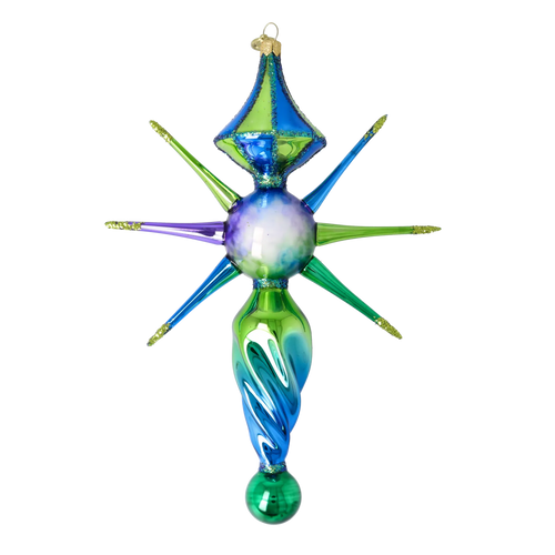 Sapphire Zenith Drift | Hand-Painted Glass Ornament | Blubom 2026-089