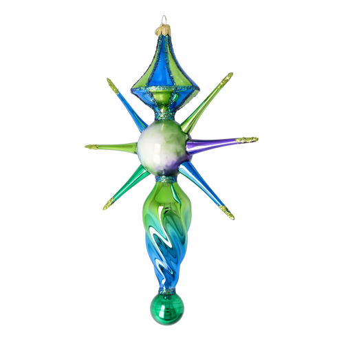 Sapphire Zenith Drift | Hand-Painted Glass Ornament | Blubom 2026-089