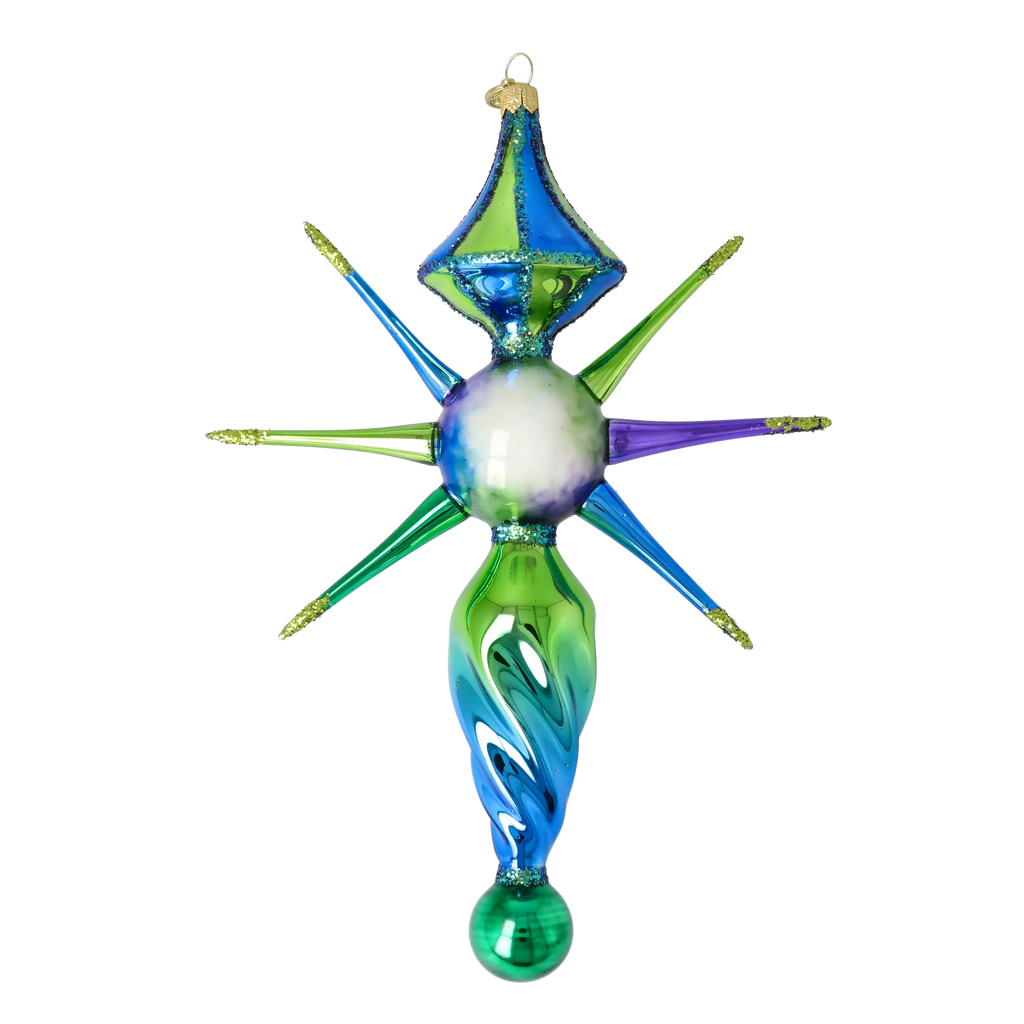 Sapphire Zenith Drift | Hand-Painted Glass Ornament | Blubom 2026-089