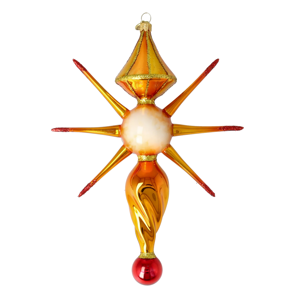 Saffron Zenith Pulse | Hand-Painted Glass Ornament | Blubom 2026-090