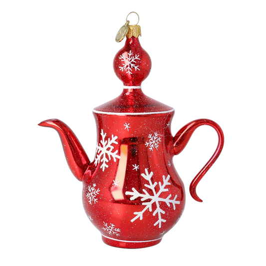 Crimson Snow Tea Pot Free Blowing Glass Teacup Ornament 2026-115