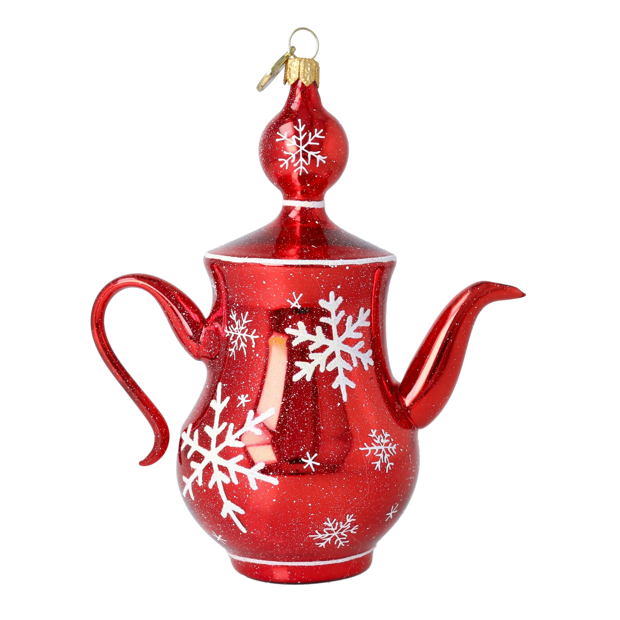 Crimson Snow Tea Pot Free Blowing Glass Teacup Ornament 2026-115