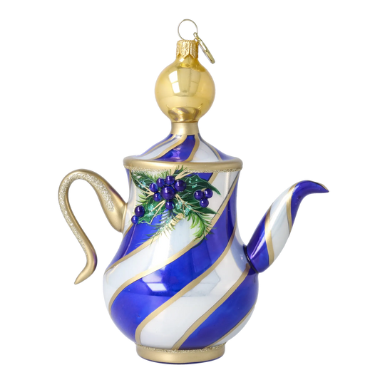 Winter Berry Tea Pott Free Blowing Glass Ornament 2026-117