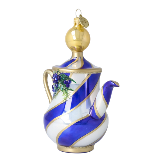 Winter Berry Tea Pott Free Blowing Glass Ornament 2026-117