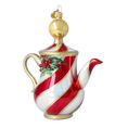 Załaduj obraz do przeglądarki galerii, Festive Holly Tea Pot Free Blowing Glass Ornament 2026-121
