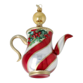 Załaduj obraz do przeglądarki galerii, Festive Holly Tea Pot Free Blowing Glass Ornament 2026-121

