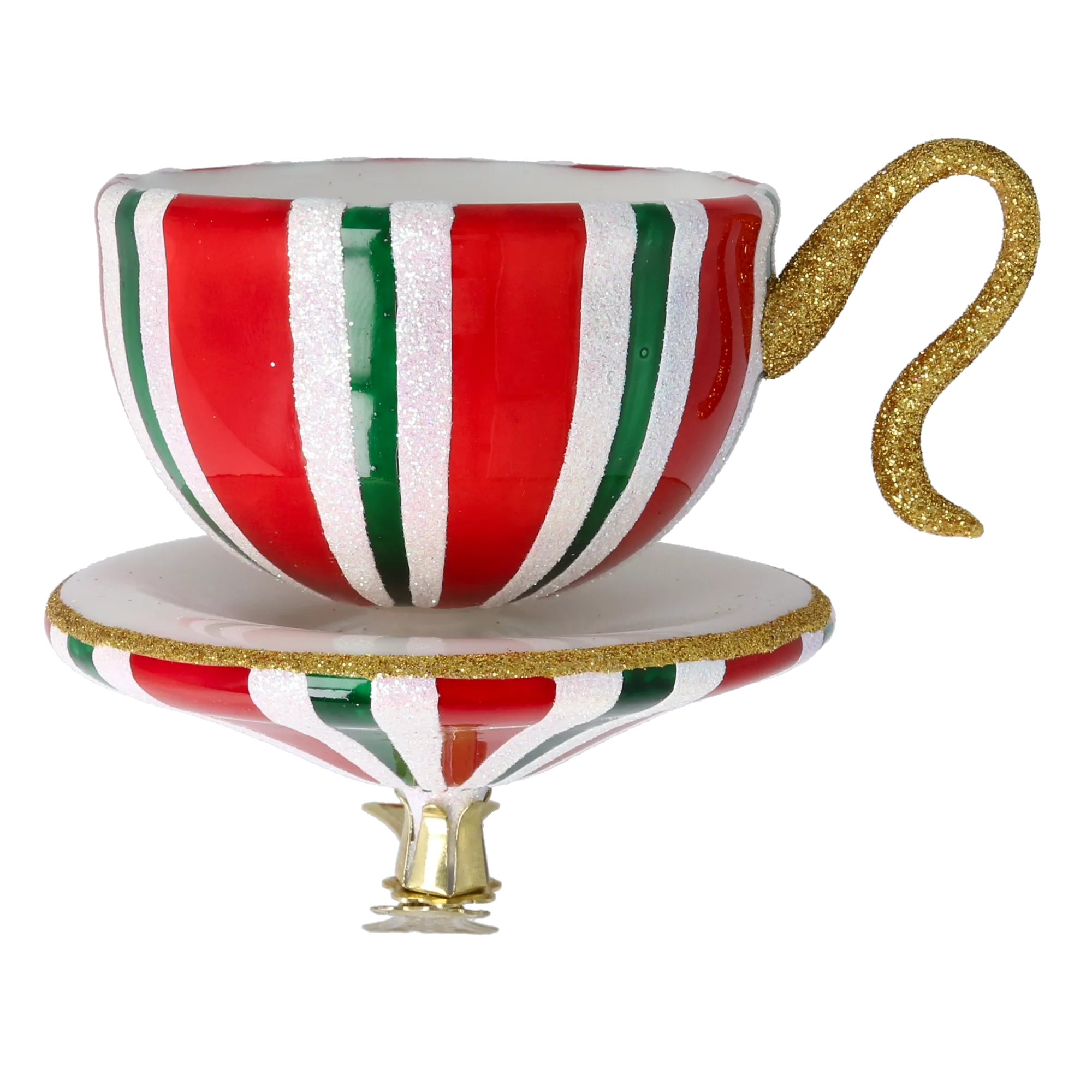 Holiday Stripe Cup Free Blowing Glass Teacup Ornament 2026-126
