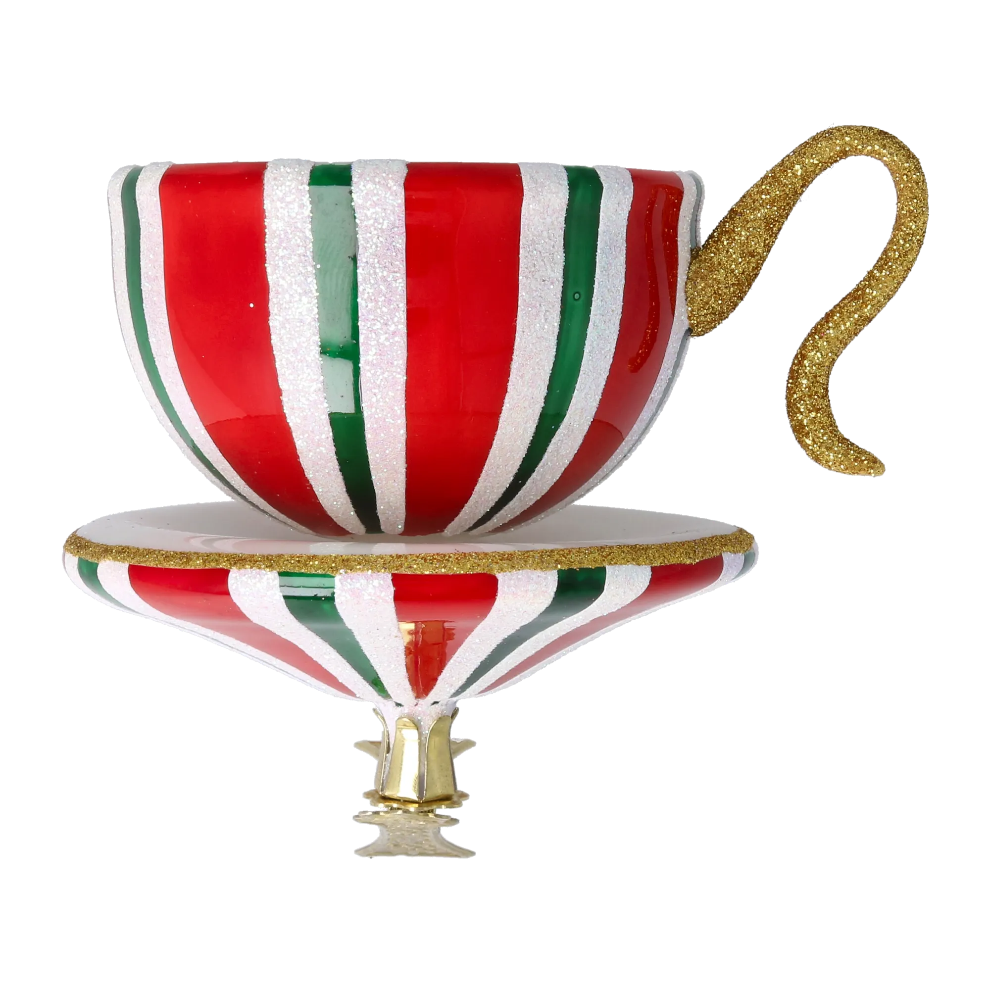 Holiday Stripe Cup Free Blowing Glass Teacup Ornament 2026-126