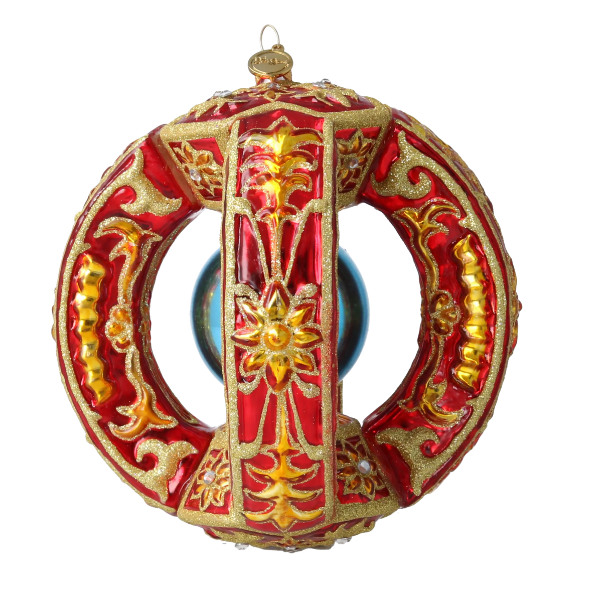 Ruby Azure Solstice | Hand-Painted Glass Ornament | Blubom 2026-147