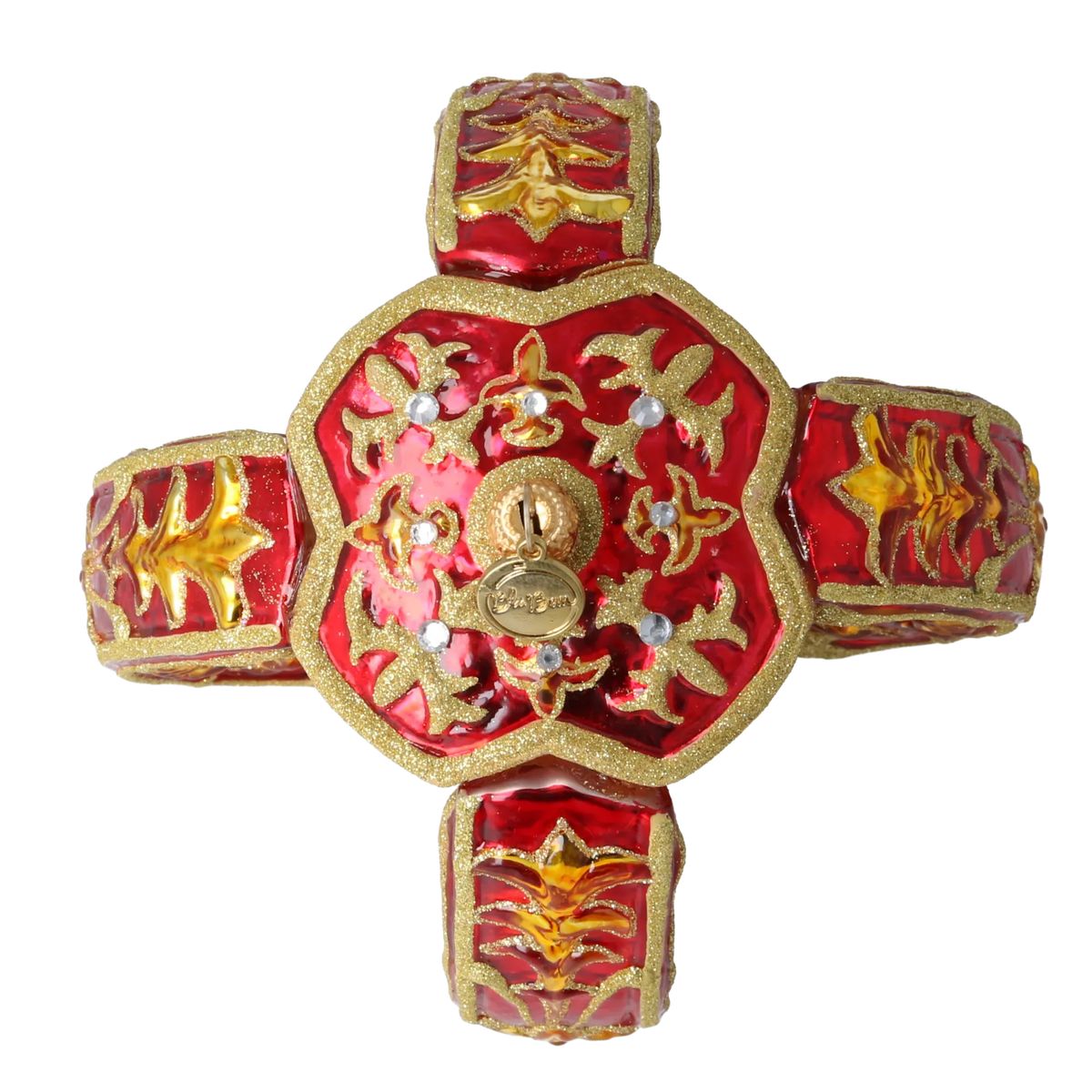 Ruby Azure Solstice | Hand-Painted Glass Ornament | Blubom 2026-147