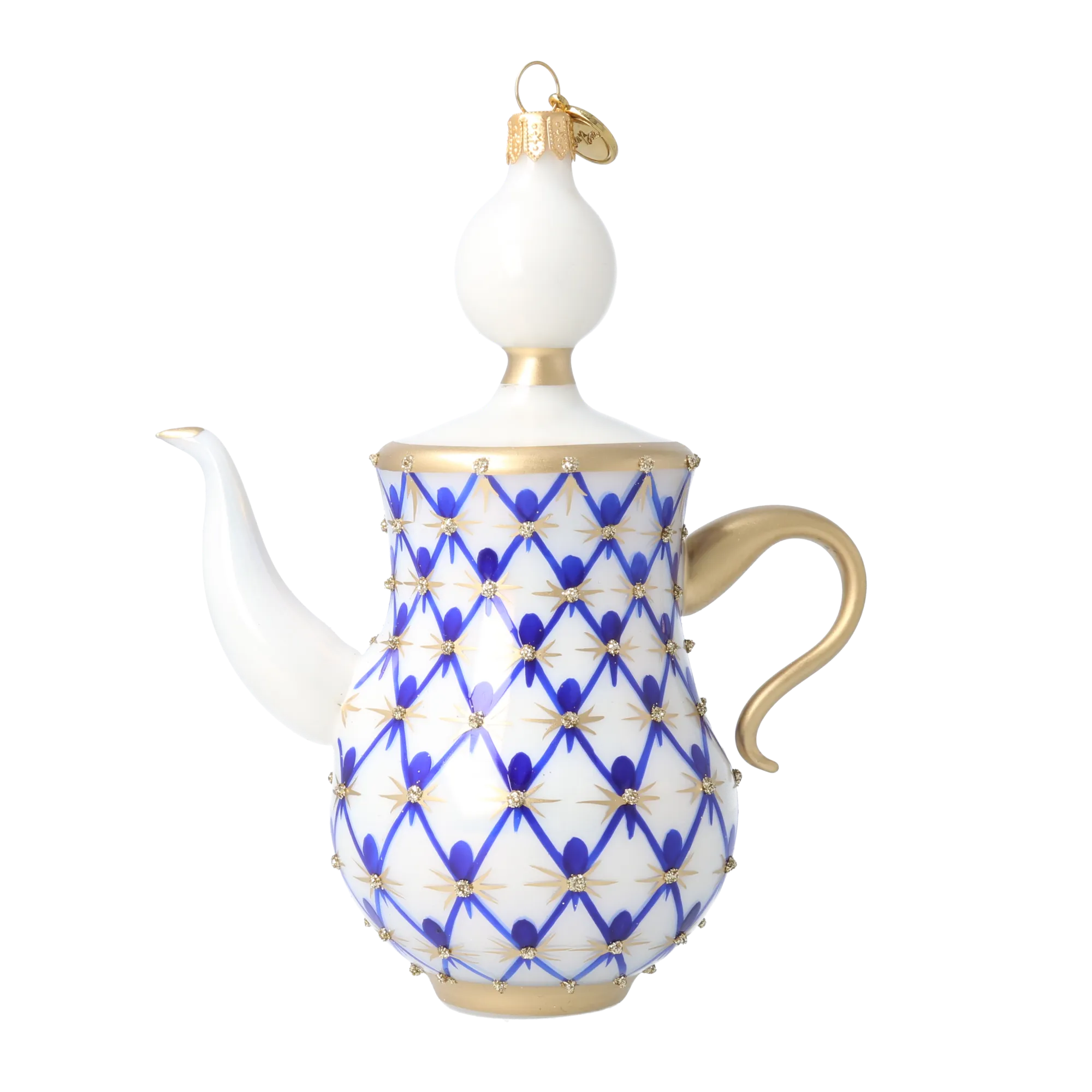 Cobalt Lattice Teapot Premium christmas glass ornament 2026-150