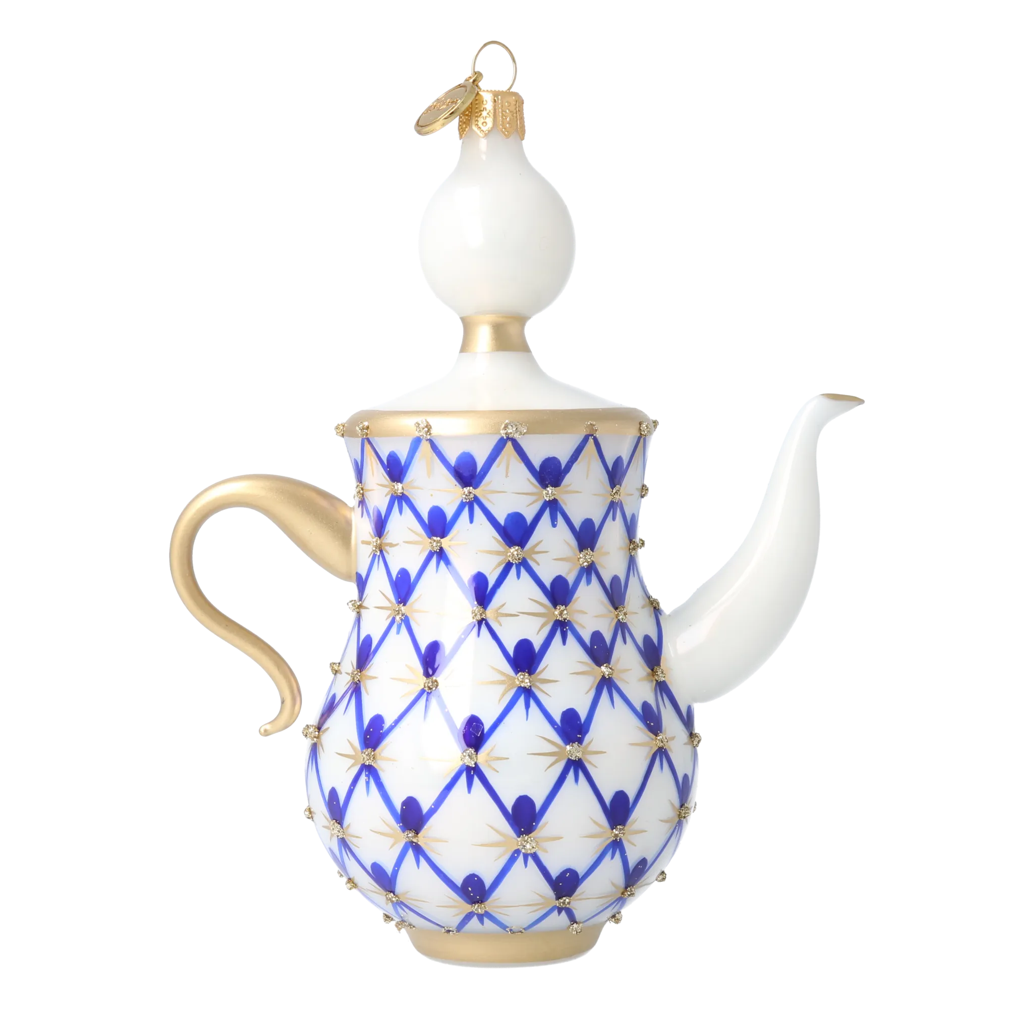 Cobalt Lattice Teapot Premium christmas glass ornament 2026-150