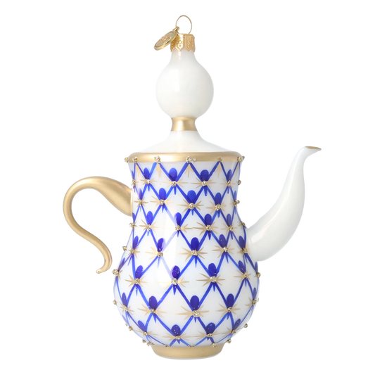 Cobalt Lattice Teapot Premium christmas glass ornament 2026-150
