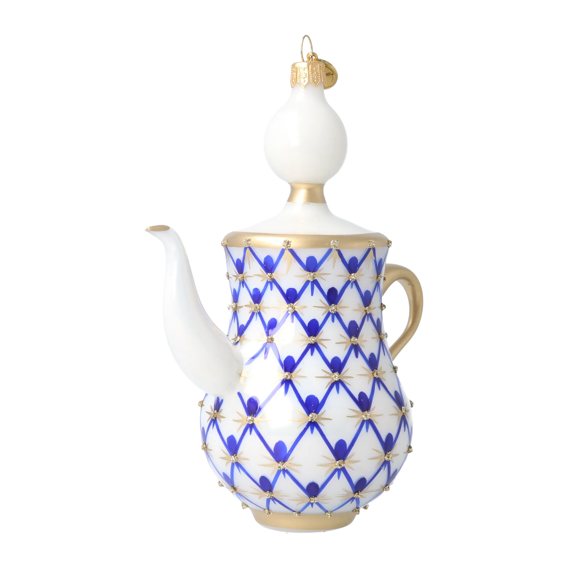 Cobalt Lattice Teapot Premium christmas glass ornament 2026-150