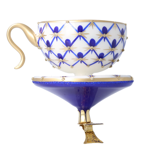 Imperial Cobalt Teacup Premium christmas glass ornament 2026-152