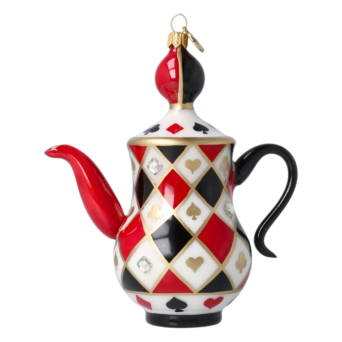 Queen of Hearts Teapot | Hand-Painted Glass Ornament | Blubom 2026-155