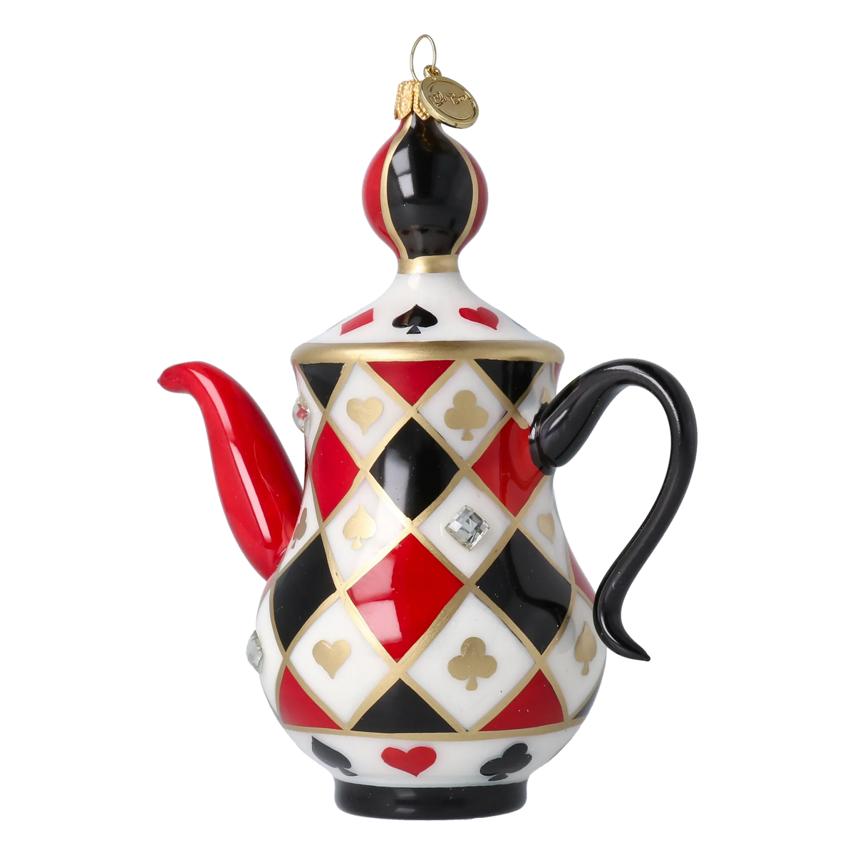 Queen of Hearts Teapot | Hand-Painted Glass Ornament | Blubom 2026-155