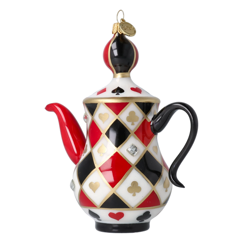 Queen of Hearts Teapot | Hand-Painted Glass Ornament | Blubom 2026-155