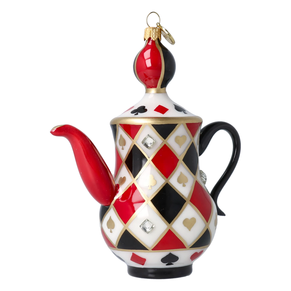 Queen of Hearts Teapot | Hand-Painted Glass Ornament | Blubom 2026-155