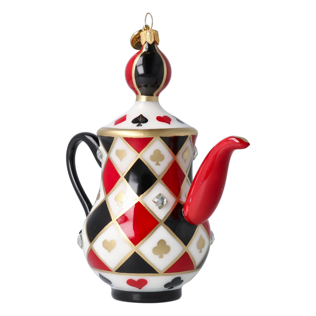 Queen of Hearts Teapot | Hand-Painted Glass Ornament | Blubom 2026-155