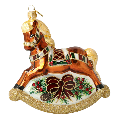 Copper Rocking Horse | Hand-Painted Glass Ornament | Blubom 2027-001