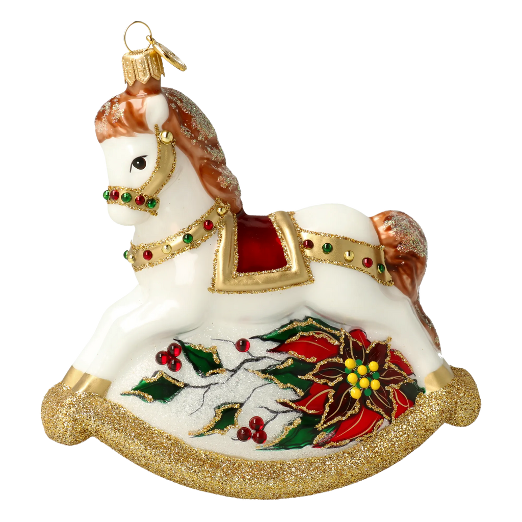 Ivory Rocking Horse | Hand-Painted Glass Ornament | Blubom 2027-002