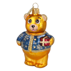 Bear's Little Gift in Cobalt & Gold | Hand-Painted Glass Ornament | Blubom 2027-004