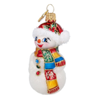 Bundled-Up Snowman in Patchwork | Hand-Painted Glass Ornament | Blubom 2027-006