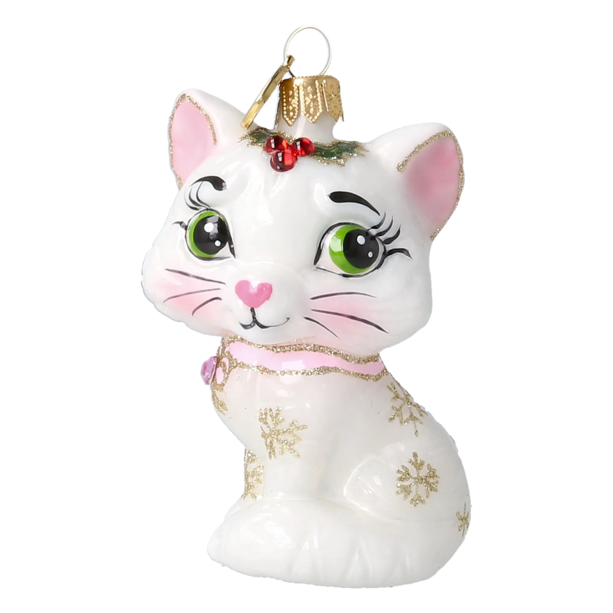 Little Cat in Pearl & Pink | Hand-Painted Glass Ornament | Blubom 2027-008