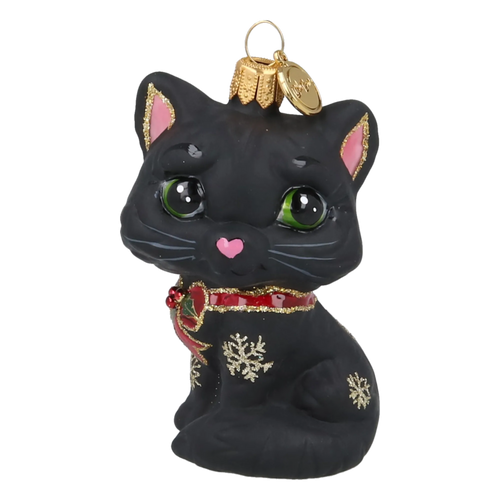 Little Cat in Charcoal & Ruby | Hand-Painted Glass Ornament | Blubom 2027-009