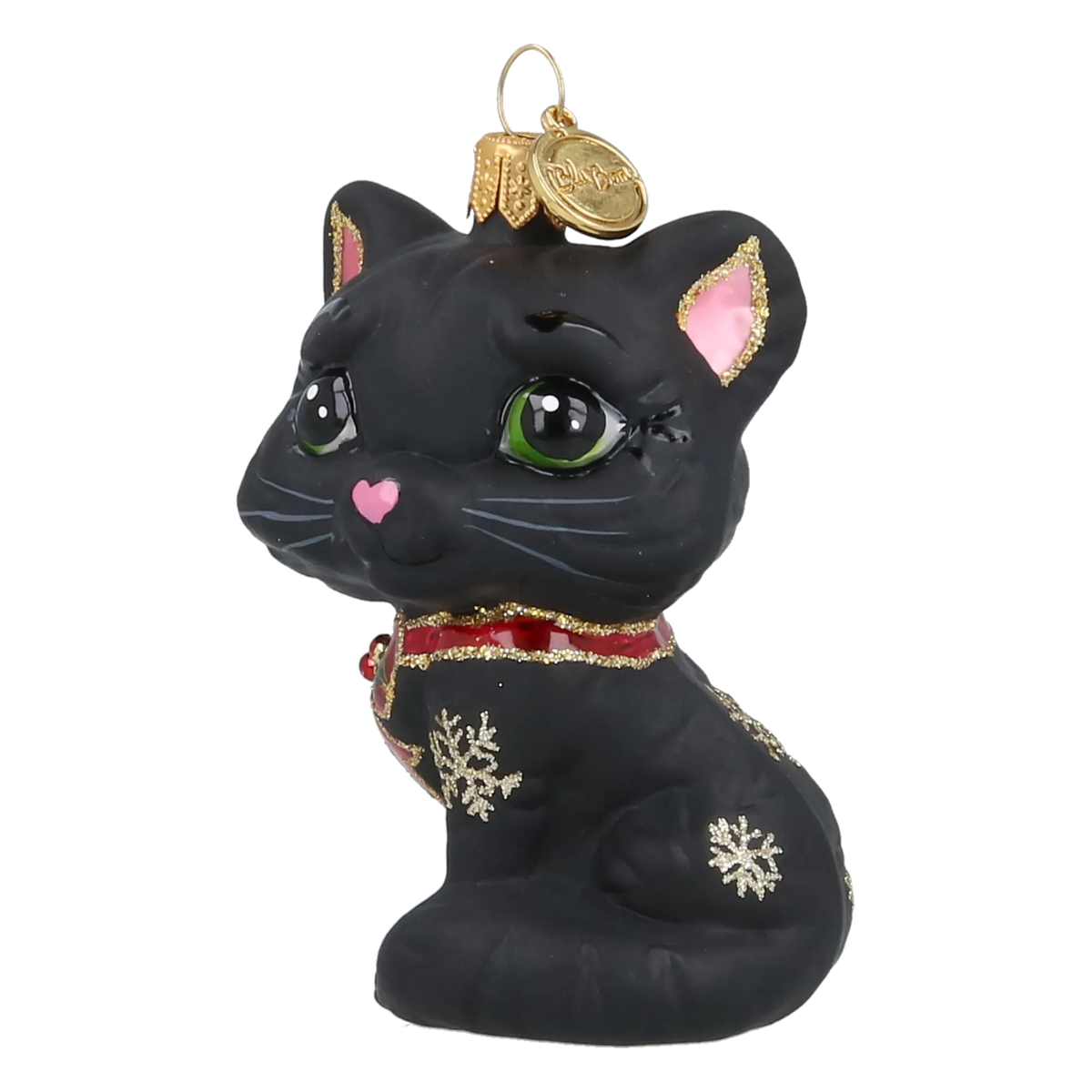 Little Cat in Charcoal & Ruby | Hand-Painted Glass Ornament | Blubom 2027-009