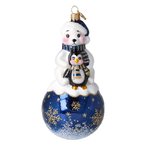 Snowy Bear Duo in Navy Blue | Hand-Painted Glass Ornament | Blubom 2027-010