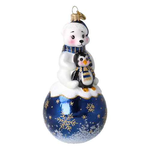 Snowy Bear Duo in Navy Blue | Hand-Painted Glass Ornament | Blubom 2027-010