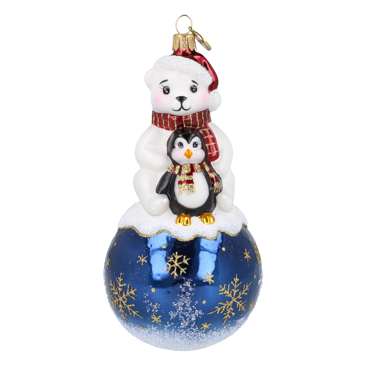Snowy Bear Duo in Ruby | Hand-Painted Glass Ornament | Blubom 2027-011