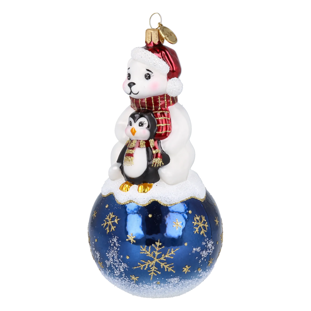 Snowy Bear Duo in Ruby | Hand-Painted Glass Ornament | Blubom 2027-011