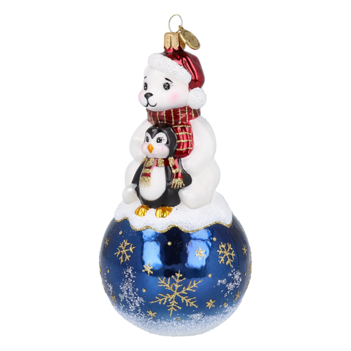 Snowy Bear Duo in Ruby | Hand-Painted Glass Ornament | Blubom 2027-011