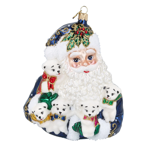 Santa's Furry Friends in Navy | Hand-Painted Glass Ornament | Blubom 2027-012