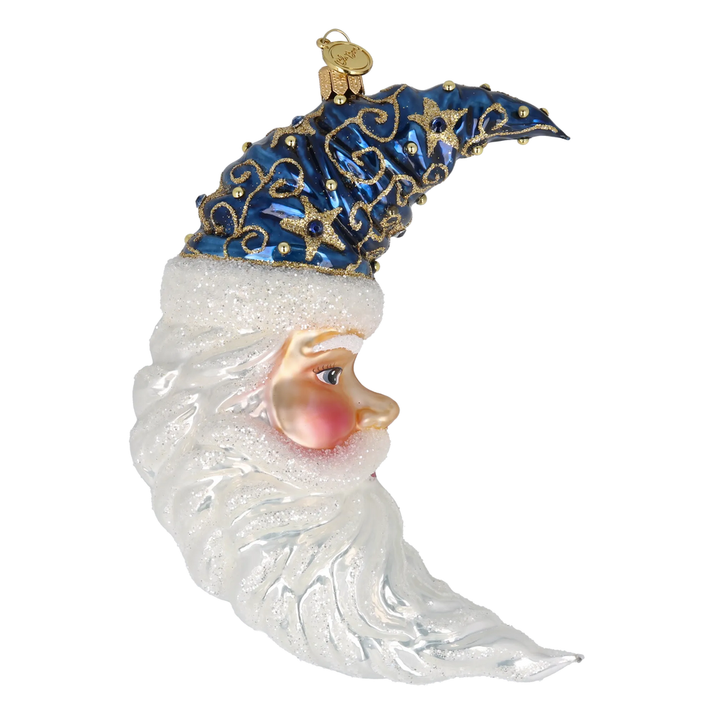 Navy Blue Santa Moon | Hand-Painted Glass Ornament | Blubom 2027-014