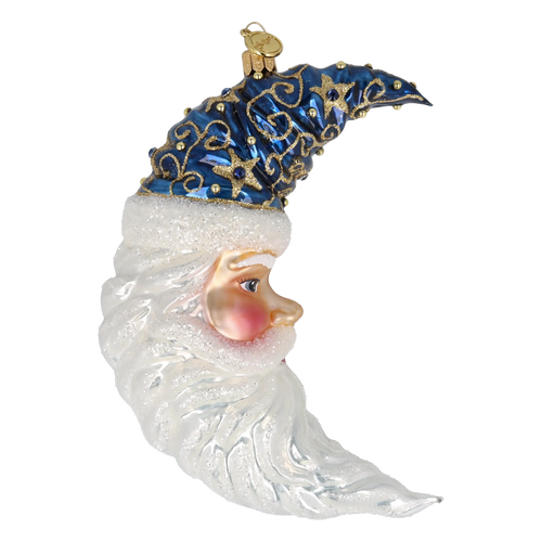Navy Blue Santa Moon | Hand-Painted Glass Ornament | Blubom 2027-014