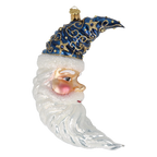 Navy Blue Santa Moon | Hand-Painted Glass Ornament | Blubom 2027-014