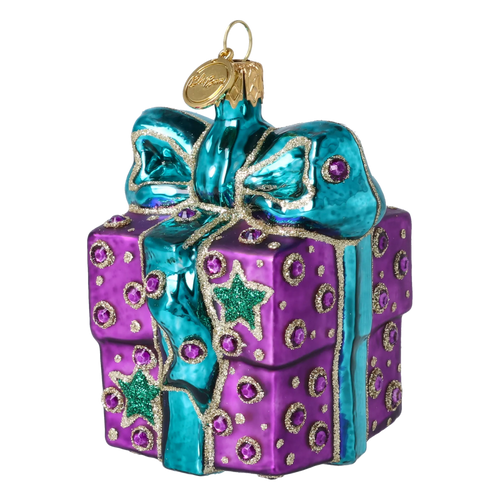 Bundled Gift in Turquoise & Violet | Hand-Painted Glass Ornament | Blubom 2027-026