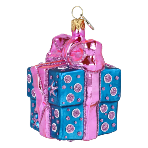Bundled Gift in Bubblegum | Hand-Painted Glass Ornament | Blubom 2027-027