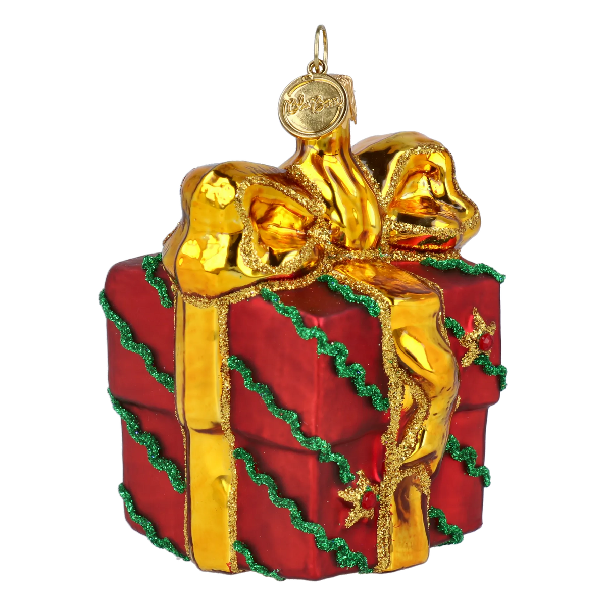 Bundled Gift in Holly Red | Hand-Painted Glass Ornament | Blubom 2027-028